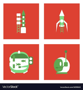Set of icons space equipments on color background vector image