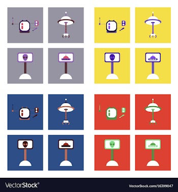Set of icons space equipments on color background vector image