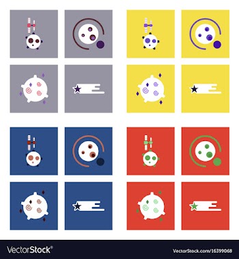 Set of icons space equipments on color background vector image