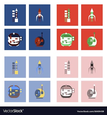 Set of icons space equipments on color background vector image