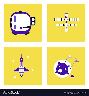 Set of icons space equipments on color background vector image