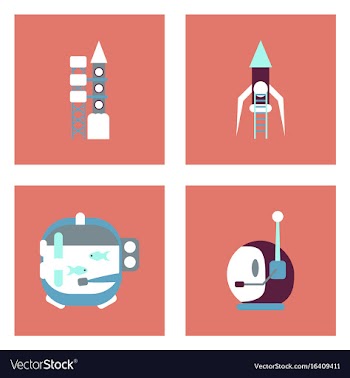 Set of icons space equipments on color background vector image