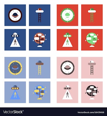 Set of icons space equipments on color background vector image