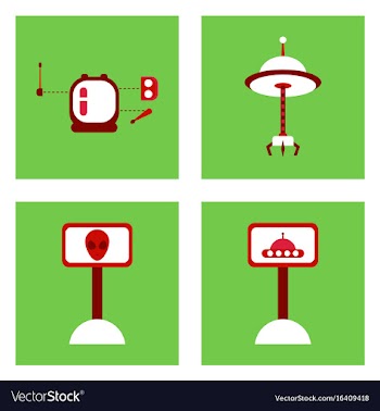 Set of icons space equipments on color background vector image