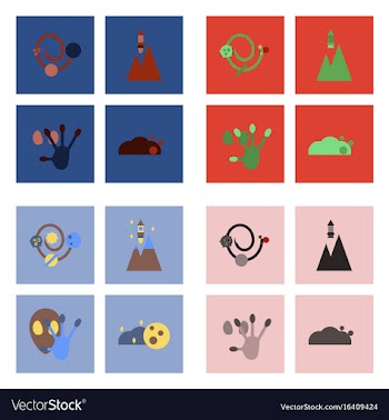 Set of icons space equipments on color background vector image