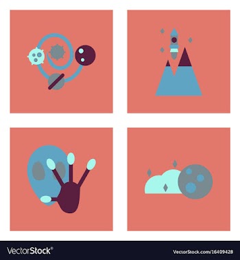 Set of icons space equipments on color background vector image
