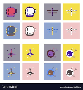 Set of icons space equipments on color background vector image
