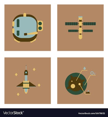 Set of icons space equipments on color background vector image
