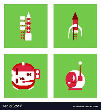 Set of icons space equipments on color background vector image