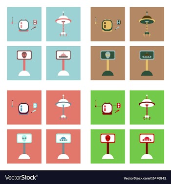 Set of icons space equipments on color background vector image