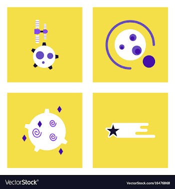 Set of icons space equipments on color background vector image