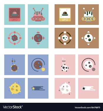 Set of icons space equipments on color background vector image
