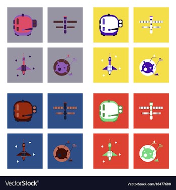 Set of icons space equipments on color background vector image