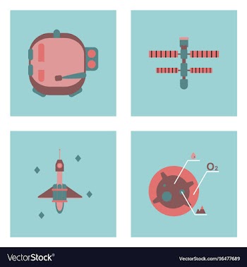 Set of icons space equipments on color background vector image