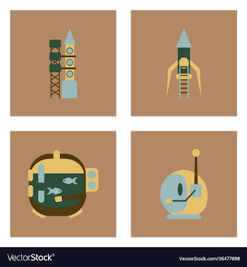Set of icons space equipments on color background vector image