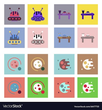 Set of icons space equipments on color background vector image