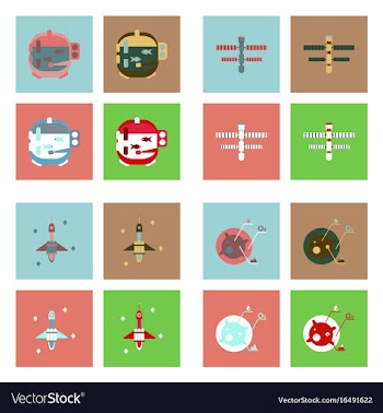 Set of icons space equipments on color background vector image