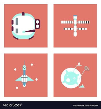 Set of icons space equipments on color background vector image