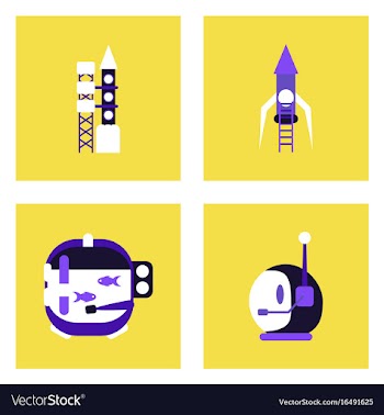 Set of icons space equipments on color background vector image