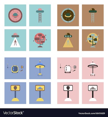 Set of icons space equipments on color background vector image