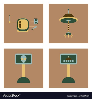 Set of icons space equipments on color background vector image
