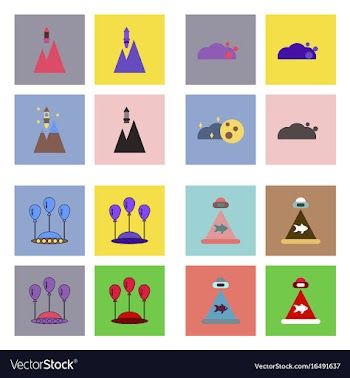 Set of icons space equipments on color background vector image