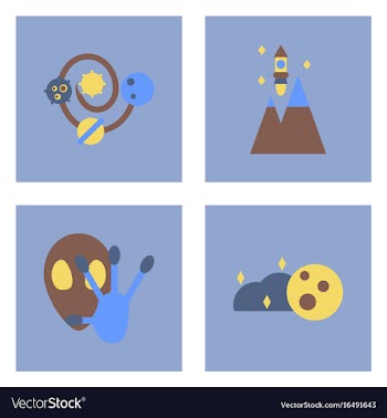 Set of icons space equipments on color background vector image