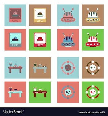 Set of icons space equipments on color background vector image