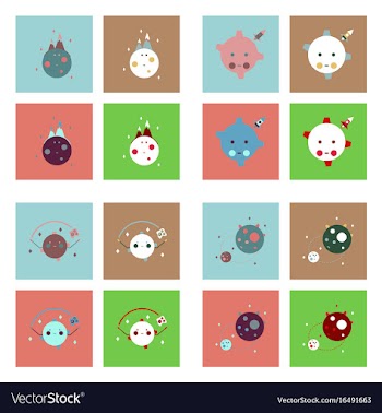 Set of icons space equipments on color background vector image
