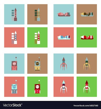 Set of icons space equipments on color background vector image