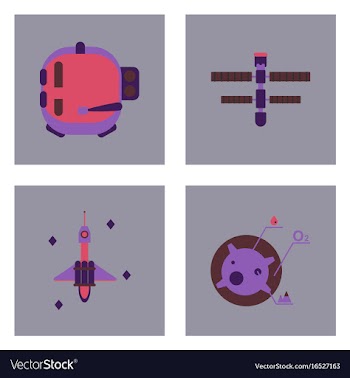 Set of icons space equipments on color background vector image