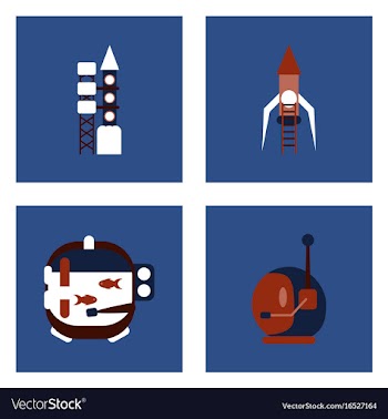 Set of icons space equipments on color background vector image