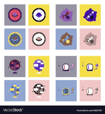 Set of icons space equipments on color background vector image