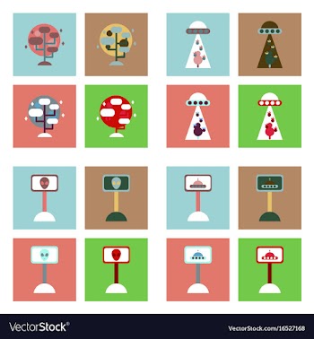 Set of icons space equipments on color background vector image