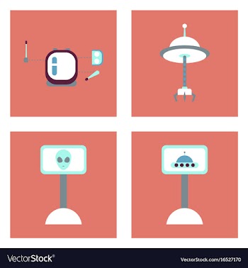 Set of icons space equipments on color background vector image