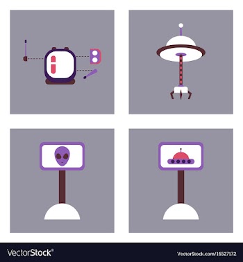 Set of icons space equipments on color background vector image