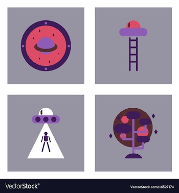 Set of icons space equipments on color background vector image