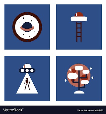 Set of icons space equipments on color background vector image