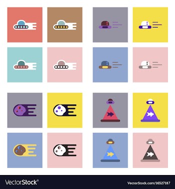 Set of icons space equipments on color background vector image
