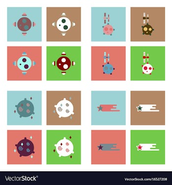 Set of icons space equipments on color background vector image