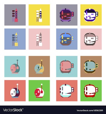 Set of icons space equipments on color background vector image