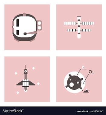 Set of icons space equipments on color background vector image