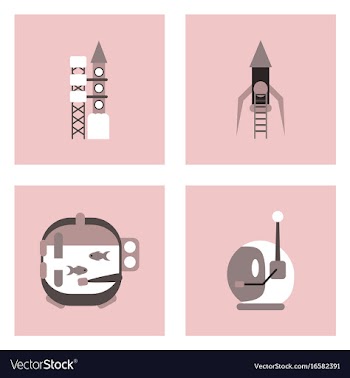 Set of icons space equipments on color background vector image