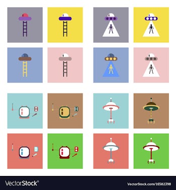 Set of icons space equipments on color background vector image