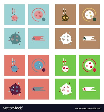 Set of icons space equipments on color background vector image