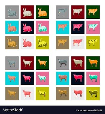 Set of in flat style rabbit cow goat sheep vector image