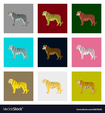 Set of in flat style tigers vector image