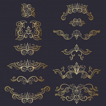 Set of isolated headpiece floral decoration or golden ornaments Free Vector