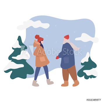 Set of isolated vector illustration of people wearing warm winter clothes