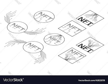 set of isometric icons ntf non fungible token